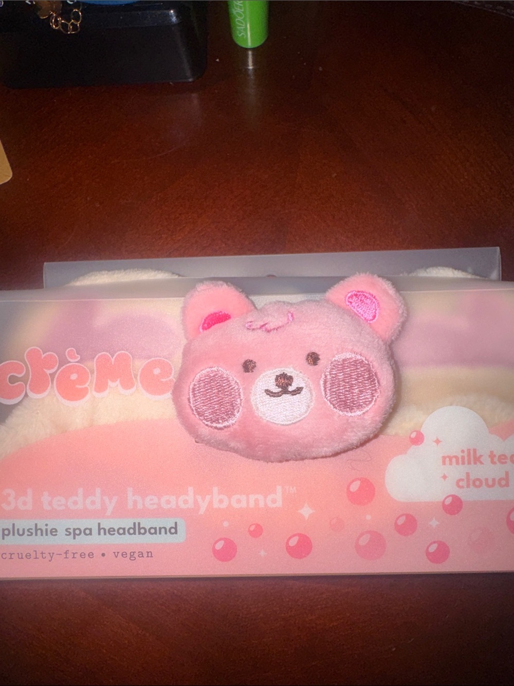 Plush Pink Teddy Spa Headband - Milk Tea Cloud - Picture 2 of 5